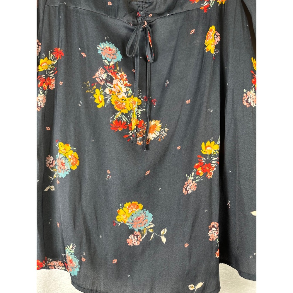 Free People Floral Mini Dress S Black Boho Romantic Whimsigoth Witchy Festival - Picture 5 of 11